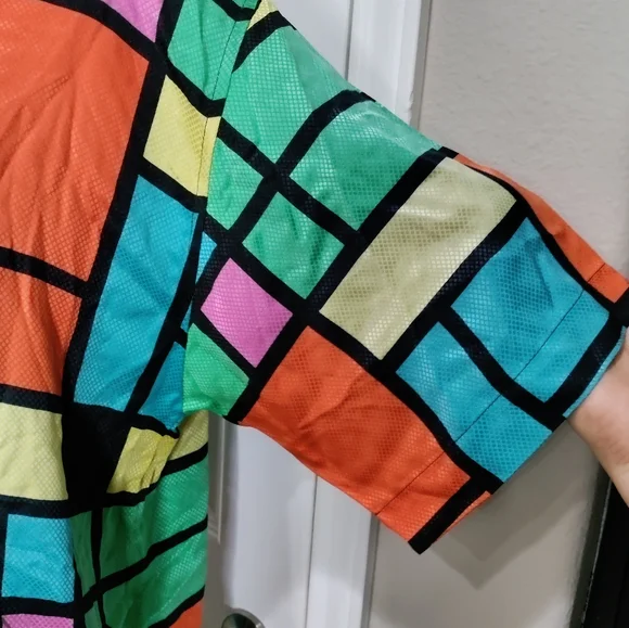 Vintage  80s Martinique color block women's blouse - Picture 3 of 6